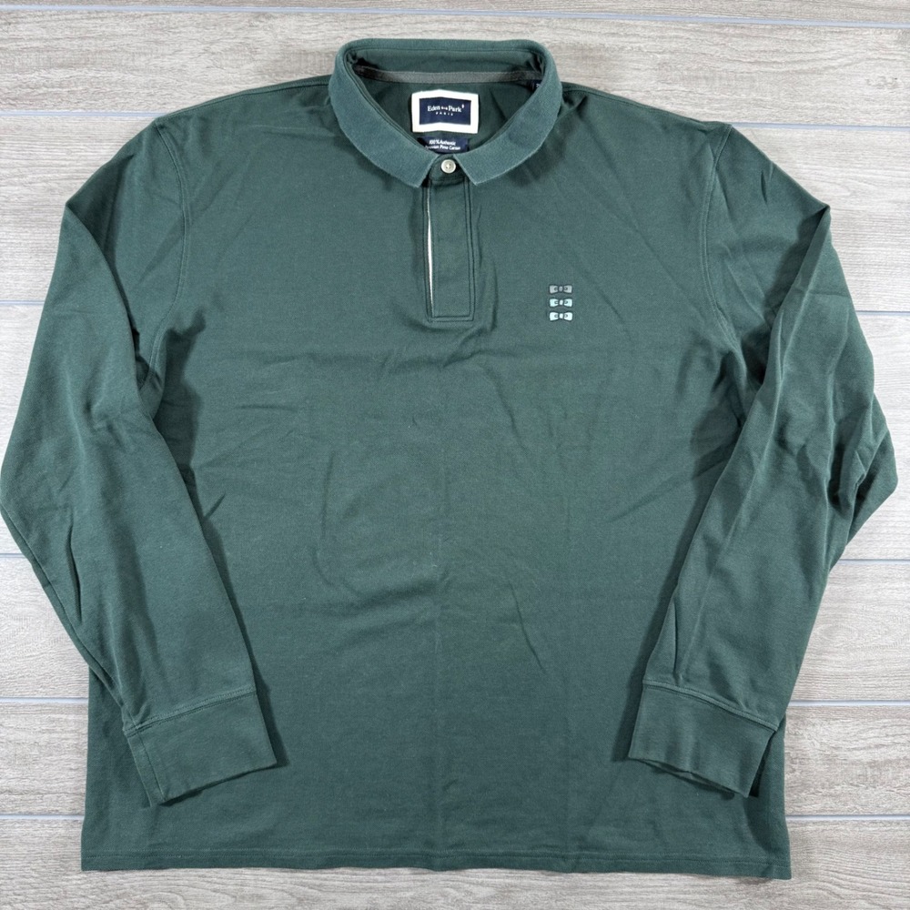 Eden Park Paris Polo Shirt 2XL Green Peruvian Pima Cotton Long Sleeve Piqué